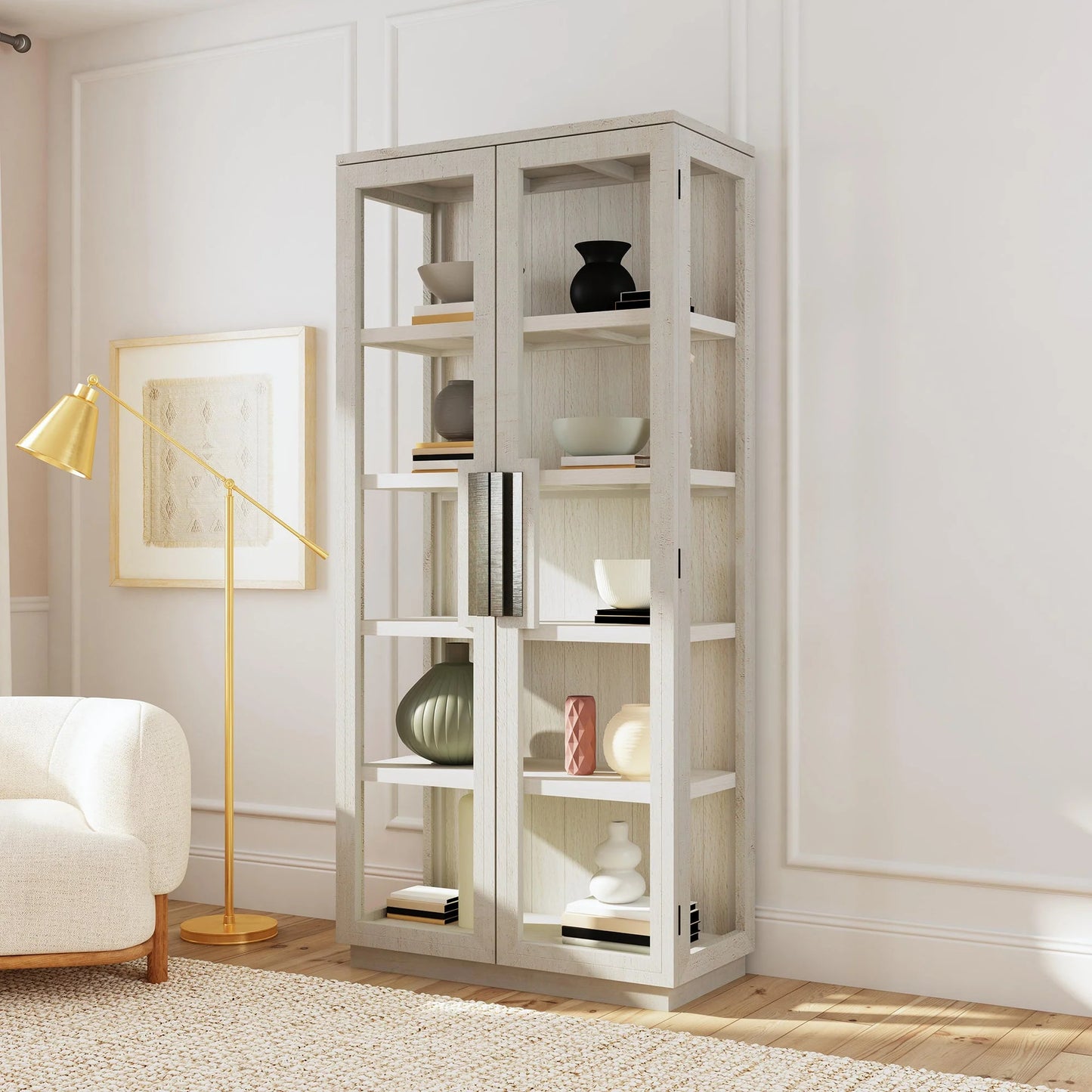 Larson Display Cabinet 82" Distressed Ivory