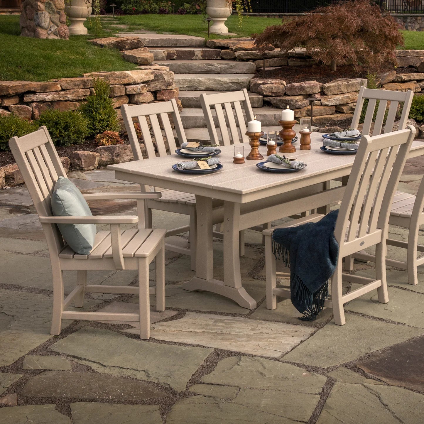 Farmhouse Outdoor Dining Table Trestle 37" x 72" POLYWOOD Slate Grey