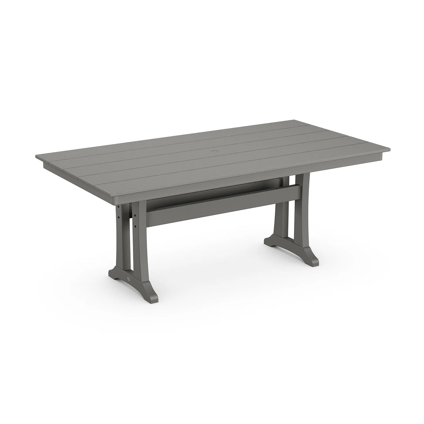 Farmhouse Outdoor Dining Table Trestle 37" x 72" POLYWOOD Slate Grey white background