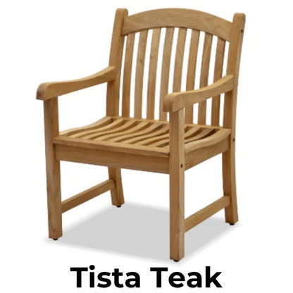 Komodo Teak 7pc Outdoor Dining Set (Teak 70" Round Table w Built-in Lazy Susan with 6 Teak Tista Armchairs